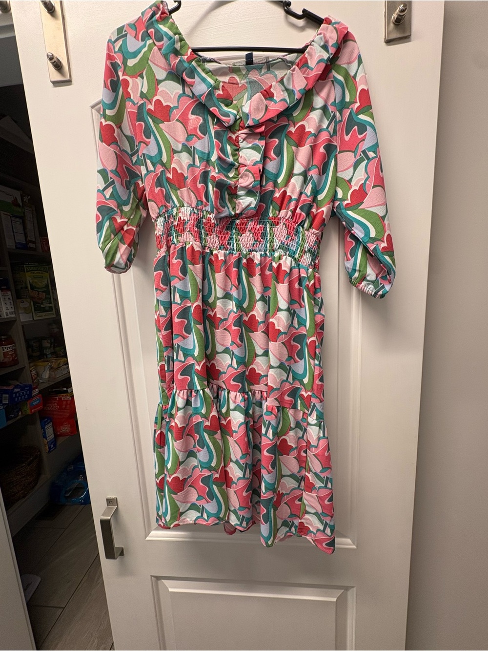 Flutter Sleeve Tiered Dress in Pink and Green Floral